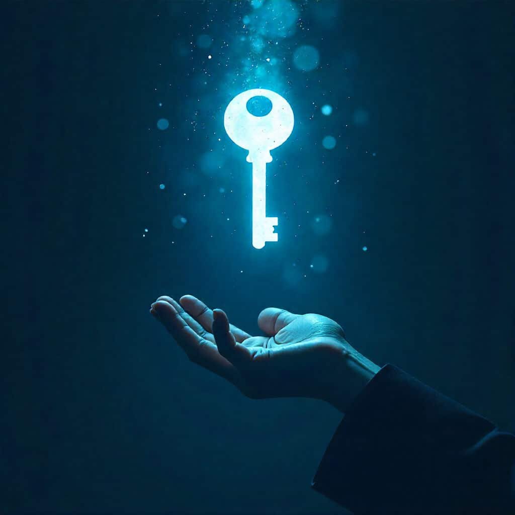 Une personne tenant une clé lumineuse dans sa main